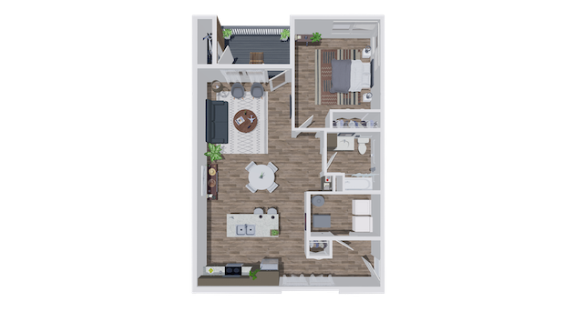 Floor plan for 1 bed, 1 bath, 956 sqft